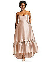 Alt View 1 Thumbnail - Cameo Strapless Deep Ruffle Hem Satin High Low Dress with Pockets