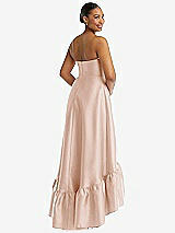 Rear View Thumbnail - Cameo Strapless Deep Ruffle Hem Satin High Low Dress with Pockets