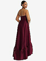 Rear View Thumbnail - Cabernet Strapless Deep Ruffle Hem Satin High Low Dress with Pockets