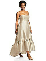 Alt View 2 Thumbnail - Champagne Strapless Deep Ruffle Hem Satin High Low Dress with Pockets