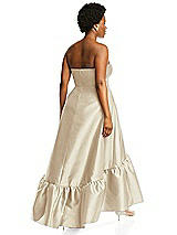 Alt View 3 Thumbnail - Champagne Strapless Deep Ruffle Hem Satin High Low Dress with Pockets