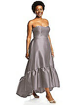 Alt View 2 Thumbnail - Cashmere Gray Strapless Deep Ruffle Hem Satin High Low Dress with Pockets