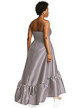 Alt View 3 Thumbnail - Cashmere Gray Strapless Deep Ruffle Hem Satin High Low Dress with Pockets