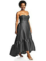 Alt View 2 Thumbnail - Gunmetal Strapless Deep Ruffle Hem Satin High Low Dress with Pockets