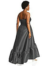 Alt View 3 Thumbnail - Gunmetal Strapless Deep Ruffle Hem Satin High Low Dress with Pockets