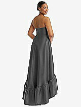 Rear View Thumbnail - Gunmetal Strapless Deep Ruffle Hem Satin High Low Dress with Pockets