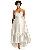 Alt View 1 Thumbnail - Ivory Strapless Deep Ruffle Hem Satin High Low Dress with Pockets