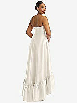 Rear View Thumbnail - Ivory Strapless Deep Ruffle Hem Satin High Low Dress with Pockets