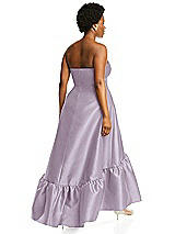 Alt View 3 Thumbnail - Lilac Haze Strapless Deep Ruffle Hem Satin High Low Dress with Pockets