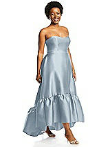 Alt View 2 Thumbnail - Mist Strapless Deep Ruffle Hem Satin High Low Dress with Pockets