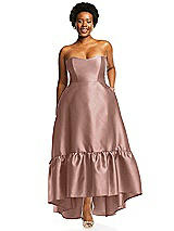 Alt View 1 Thumbnail - Neu Nude Strapless Deep Ruffle Hem Satin High Low Dress with Pockets