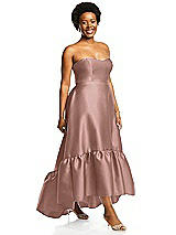 Alt View 2 Thumbnail - Neu Nude Strapless Deep Ruffle Hem Satin High Low Dress with Pockets