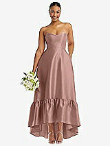 Front View Thumbnail - Neu Nude Strapless Deep Ruffle Hem Satin High Low Dress with Pockets