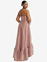 Rear View Thumbnail - Neu Nude Strapless Deep Ruffle Hem Satin High Low Dress with Pockets