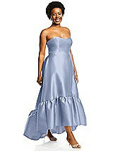 Alt View 2 Thumbnail - Sky Blue Strapless Deep Ruffle Hem Satin High Low Dress with Pockets