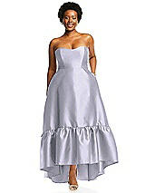 Alt View 1 Thumbnail - Silver Dove Strapless Deep Ruffle Hem Satin High Low Dress with Pockets