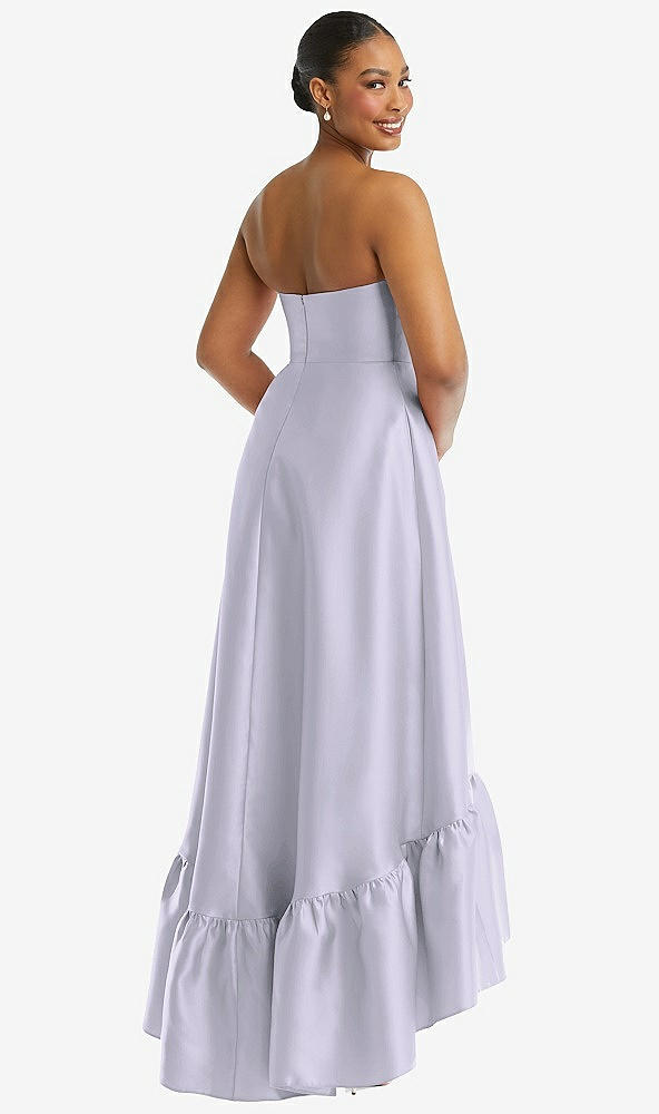 Back View - Silver Dove Strapless Deep Ruffle Hem Satin High Low Dress with Pockets