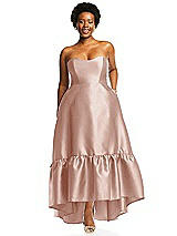 Alt View 1 Thumbnail - Toasted Sugar Strapless Deep Ruffle Hem Satin High Low Dress with Pockets