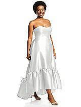 Alt View 2 Thumbnail - White Strapless Deep Ruffle Hem Satin High Low Dress with Pockets