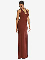 Alt View 1 Thumbnail - Auburn Moon Plunge Neck Halter Backless Trumpet Gown with Front Slit