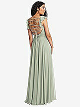 Front View Thumbnail - Celadon Shirred Cross Bodice Lace Up Open-Back Maxi Dress with Flutter Sleeves