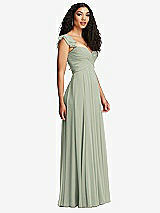 Side View Thumbnail - Celadon Shirred Cross Bodice Lace Up Open-Back Maxi Dress with Flutter Sleeves