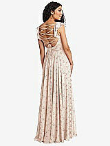 Front View Thumbnail - Coquette Floral Print Shirred Cross Bodice Lace Up Open-Back Maxi Dress with Flutter Sleeves