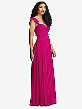 Side View Thumbnail - Think Pink Shirred Cross Bodice Lace Up Open-Back Maxi Dress with Flutter Sleeves