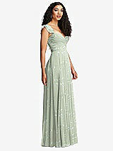 Side View Thumbnail - Vintage Primrose Sage Shirred Cross Bodice Lace Up Open-Back Maxi Dress with Flutter Sleeves