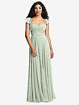 Rear View Thumbnail - Vintage Primrose Sage Shirred Cross Bodice Lace Up Open-Back Maxi Dress with Flutter Sleeves