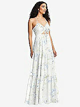 Alt View 1 Thumbnail - Bleu Garden Drawstring Bodice Gathered Tie Open-Back Maxi Dress with Tiered Skirt