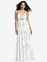 Alt View 2 Thumbnail - Bleu Garden Drawstring Bodice Gathered Tie Open-Back Maxi Dress with Tiered Skirt