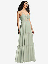 Alt View 1 Thumbnail - Celadon Drawstring Bodice Gathered Tie Open-Back Maxi Dress with Tiered Skirt