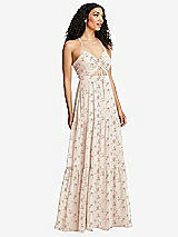 Alt View 1 Thumbnail - Coquette Floral Print Drawstring Bodice Gathered Tie Open-Back Maxi Dress with Tiered Skirt