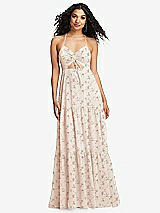 Alt View 2 Thumbnail - Coquette Floral Print Drawstring Bodice Gathered Tie Open-Back Maxi Dress with Tiered Skirt