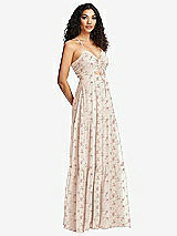 Side View Thumbnail - Coquette Floral Print Drawstring Bodice Gathered Tie Open-Back Maxi Dress with Tiered Skirt