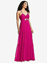 Alt View 1 Thumbnail - Think Pink Drawstring Bodice Gathered Tie Open-Back Maxi Dress with Tiered Skirt