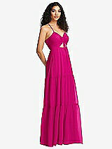 Side View Thumbnail - Think Pink Drawstring Bodice Gathered Tie Open-Back Maxi Dress with Tiered Skirt