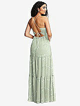 Rear View Thumbnail - Vintage Primrose Sage Drawstring Bodice Gathered Tie Open-Back Maxi Dress with Tiered Skirt