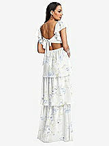 Rear View Thumbnail - Bleu Garden Flutter Sleeve Cutout Tie-Back Maxi Dress with Tiered Ruffle Skirt