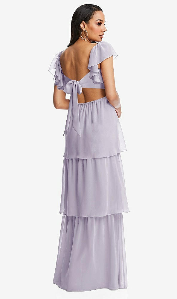 Back View - Moondance Flutter Sleeve Cutout Tie-Back Maxi Dress with Tiered Ruffle Skirt