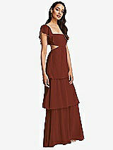 Side View Thumbnail - Auburn Moon Flutter Sleeve Cutout Tie-Back Maxi Dress with Tiered Ruffle Skirt