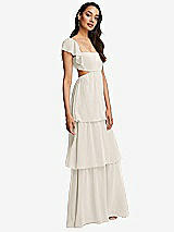 Side View Thumbnail - Ivory Flutter Sleeve Cutout Tie-Back Maxi Dress with Tiered Ruffle Skirt