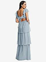 Rear View Thumbnail - Mist Flutter Sleeve Cutout Tie-Back Maxi Dress with Tiered Ruffle Skirt