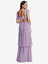 Rear View Thumbnail - Pale Purple Flutter Sleeve Cutout Tie-Back Maxi Dress with Tiered Ruffle Skirt