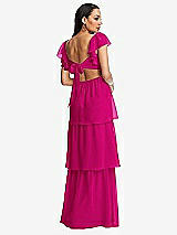 Rear View Thumbnail - Think Pink Flutter Sleeve Cutout Tie-Back Maxi Dress with Tiered Ruffle Skirt