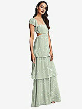 Side View Thumbnail - Vintage Primrose Sage Flutter Sleeve Cutout Tie-Back Maxi Dress with Tiered Ruffle Skirt