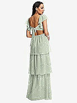 Rear View Thumbnail - Vintage Primrose Sage Flutter Sleeve Cutout Tie-Back Maxi Dress with Tiered Ruffle Skirt