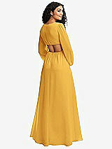 Rear View Thumbnail - NYC Yellow Long Puff Sleeve Cutout Waist Chiffon Maxi Dress 