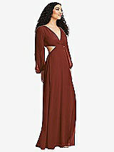 Side View Thumbnail - Auburn Moon Long Puff Sleeve Cutout Waist Chiffon Maxi Dress 